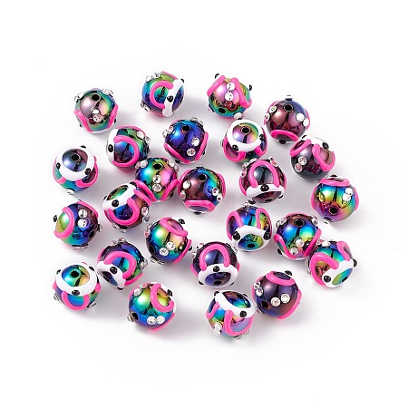 UV Plating Rainbow Iridescent Acrylic Enamel Beads OACR-I003-08-1