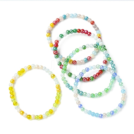 Glass Round Beaded Stretch Bracelet for Kids BJEW-JB09584-1