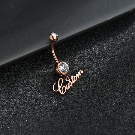 316L Surgical Stainless Steel Crystal Rhinestone Customized Letter Dangle Bell Rings WG2E06F-03-1