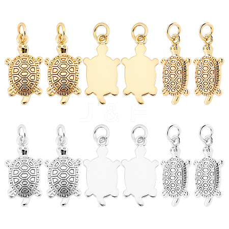 SUPERFINDINGS 12Pcs 2 Colors Brass Micro Pave Clear Cubic Zirconia Pendants ZIRC-FH0001-29-1