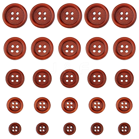 HOBBIESAY 300Pcs 5 Style 4-Hole Wooden Buttons BUTT-HY0001-05-1