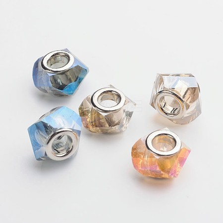 Faceted Electroplated Glass European Large Hole Beads X-GPDL-F011-M-1