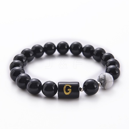 10MM Natural Black Onyx(Dyed & Heated) and Howlite Beaded Stretch Bracelets RH2290-7-1