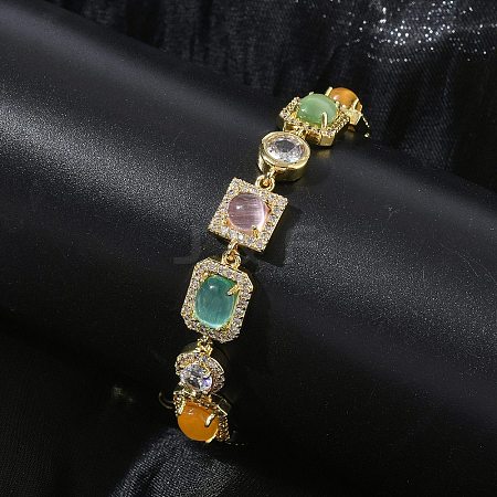 Brass Micro Pave Clear Cubic Zirconia Link Chain Bracelets for Women BJEW-C156-03G-1