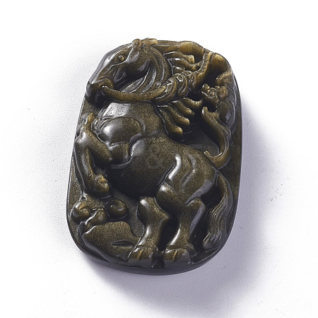 Natural Golden Sheen Obsidian Pendants G-P418-12-1