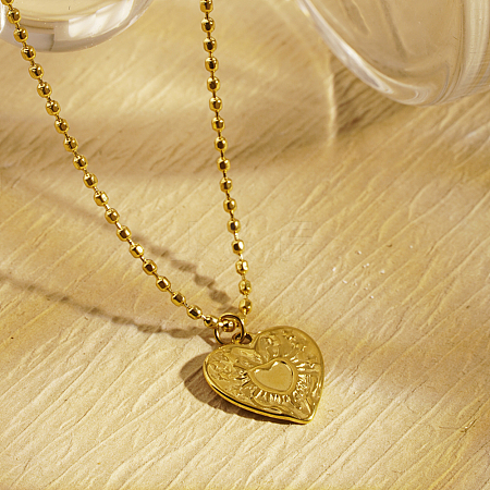 Stainless Steel Ball Chain Heart Pendant Necklace for Women BU5981-1-1