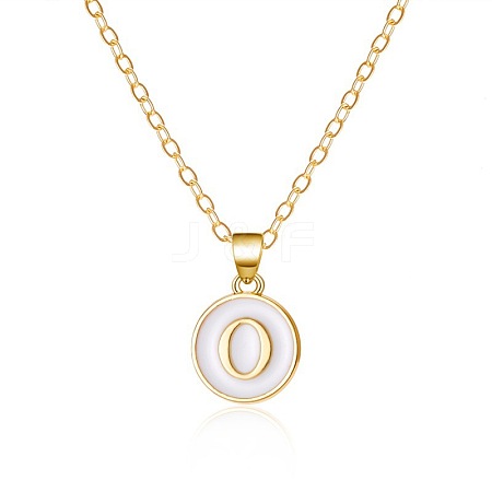 Alloy White Enamel Flat Round with Letter Pendant Necklaces FS-WG63565-15-1