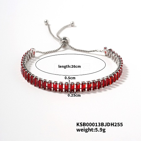 Brass Light Siam Rhinestone Box Chain Slider Bracelets for Women TG7650-5-1