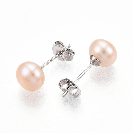 Pearl Ball Stud Earrings EJEW-Q701-01B-01-1