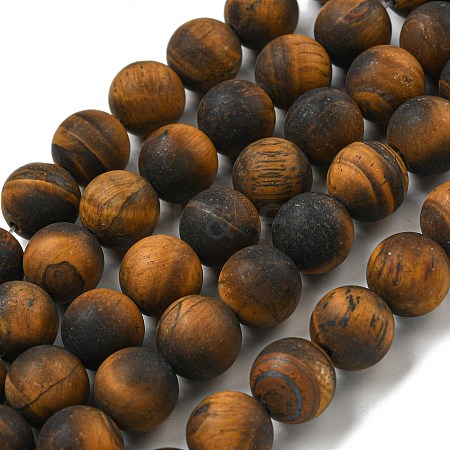 Frosted Natural Tiger Eye Beads Strands G-Q177-A01-01-1