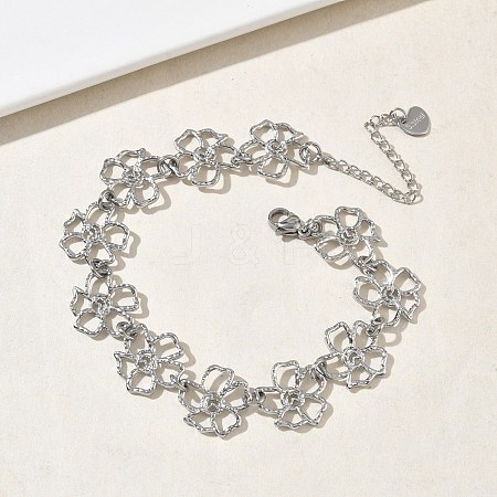 Hollow Hammered 304 Stainless Steel Link Chain Bracelets for Women BJEW-F539-01C-P-1