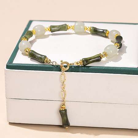 Natural Southern Jade Round Beads Charm Bracelets WG466DA-05-1