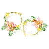 Woven Glass Flower Huggie Hoop Earring EJEW-MZ00235-03-4