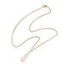 Natural Rose Quartz Round Beaded Gourd Shape Pendant 304 Stainless Steel Cable Chain Necklaces for Women NJEW-JN05656-01-4