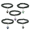 Natural Lava Rock & Gemstone Stretch Bracelet with Alloy Fairy Charms BJEW-JB08730-1