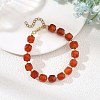 Faceted Cube Natural Carnelian and Brass Round Beaded Bracelets for Women BJEW-JB14444-1