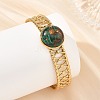 Synthetic Bronzite and Malachite Half Round 304 Stainless Steel Hollow Cuff Bangle for Women BJEW-JB14491-01-2