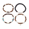 4Pcs 4 Styles Wood & Natural Lava Rock Round Beaded Stretch Bracelet Sets BJEW-JB10811-4