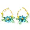 Woven Glass Flower Huggie Hoop Earring EJEW-MZ00235-01-1