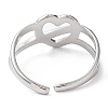 Non-Tarnish 304 Stainless Steel Hollow Heart Open Cuff Rings RJEW-D006-05P-3