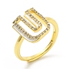 Mixed Color Enamel Initial Letter Adjustable Ring with Clear Cubic Zirconia RJEW-P045-01G-U-4