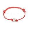 2Pcs 2 Colors Alloy Heart Beaded Cord Bracelets Set BJEW-JB08113-02-4