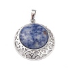 Natural Blue Spot Jasper Pendants with Hollow Platinum Brass Findings G-P448-A10-P-2