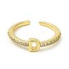 Clear Cubic Zirconia Initial Letter Open Cuff Ring RJEW-H120-09G-D-2