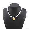 Alloy Textured Pendant White Plastic Pearl Heart Beaded Necklaces WGD8EA0-04-1
