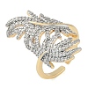 Leaf Brass Micro Pave Clear Cubic Zirconia Open Cuff Ring for Women RJEW-Q819-04G-1