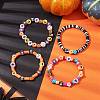 4Pcs 4 Styles Halloween Theme Flower Polymer Clay Beaded Stretch Bracelet Sets BJEW-JB10828-2