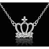 Trendy Silver Color Plated Brass Cubic Zirconia Crown and Cross Pendant Necklaces NJEW-BB12661-4