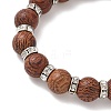 3Pcs 3 Colors Natural Wood Round Beadeed Stretch Bracelets Sets for Men Women BJEW-JB12355-6