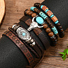 6Pcs 6 Styles Zinc Alloy and Wood Beads Coconut Shell Artificial Leather Cord Braided Bracelets & Stretch Bracelets Sets FS-WG2D370-01-4