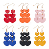 FIBLOOM 6 Pairs 6 Colors PU Leather Heart Dangle Earrings with Iron Pin for Women EJEW-FI0002-15-1