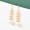 Leaf Brass Micro Pave Clear Cubic Zirconia Dangle Earrings EJEW-C172-03G-1