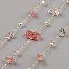 Dyed Light Coral Natural Rose Quartz Nuggets & ABS Plastic Pearl Beaded Chains CHC-CJC0004-01KCG-3
