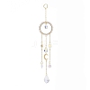 Natural Rose Quartz Woven Net/Web with Feather Window Hanging Suncatchers HJEW-JM00852-01-3