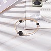 Natural Lava Rock & Pearl Round Beaded Bangle BJEW-JB08464-01-2