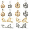 8Pcs 4 Styles Brass Hollow Round Cage Pendants KK-YW0004-37-1