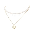 Natural Cultured Freshwater Pearl Potato Beaded Brass Heart with Letter Pendant Double Layer Necklaces NJEW-JN05392-03-2