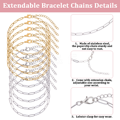 20Pcs 2 Colors 304 Stainless Steel Paperclip Chains Bracelets BJEW-BM0001-01-1