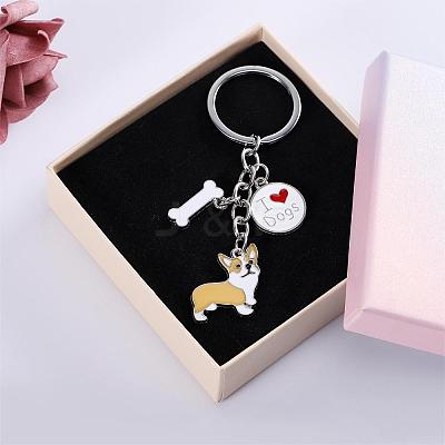 WEWAYSMILE 2 pcs Dog Keychain Car Keychain Pet Pendant Key-Ring Lovely Dog Key-ring Portable Metal Keychain Gift for Pet Lover Birthday Puppy Theme Party Supplies (Yellow Corgi) JX789A-1