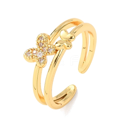 Brass Micro Pave Cubic Zirconia Cuff Open Rings for Women RJEW-F217-04G-1