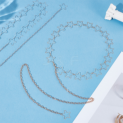 2Pcs 2 Colors Hollow Out Alloy Star Link Chain Waist Belly Chains for Women AJEW-UN0002-88-1