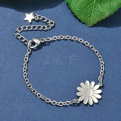 304 Stainless Steel Daisy Link Bracelets BJEW-F500-01P-1