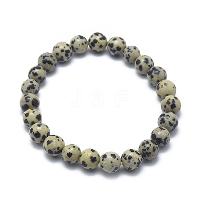 Natural Dalmatian Jasper Bead Stretch Bracelets X-BJEW-K212-B-014-1