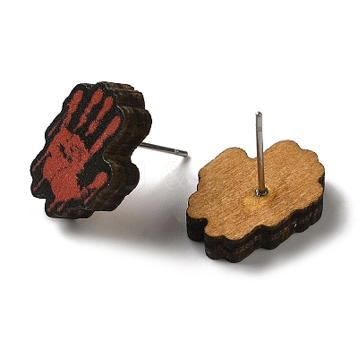 Wood Stud Earrings EJEW-Z054-02M-1