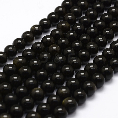 Natural Golden Sheen Obsidian Beads Strands G-F364-08-6mm-1