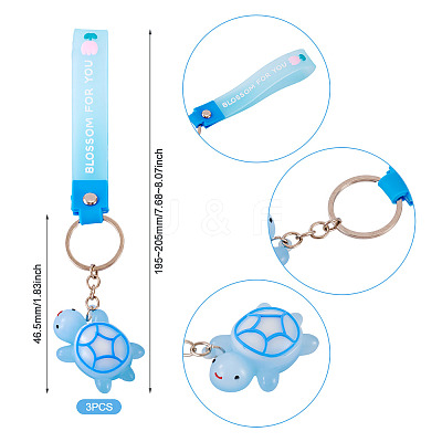 3Pcs PVC Tortoise Pendant Keychains KEYC-TADJ0001-02B-1